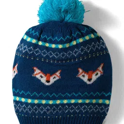 Model Knitted Fox Designed Winter Cap Navy Blue - Diameter 7 cm-image-35