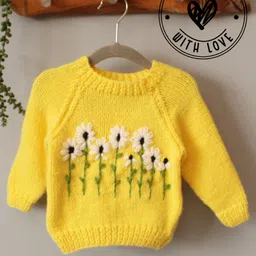 Woonie Hand Knit Full Sleeves Floral Designed Sweater - Yellow-image-39