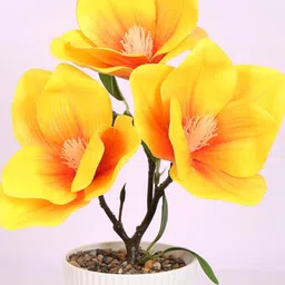 Home Bloom Yellow 1 Pieces Artificial Flower With Pot image 2