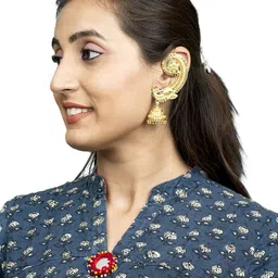 Shining Jewel - By Shivansh Gold-Plated Ghungroo Beaded Dome Shaped Jhumkas image 3