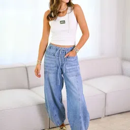 KPOP Women Relaxed Fit Mid-Rise Trousers-image-3