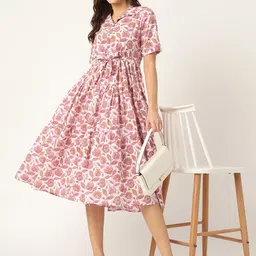 Ashlee Women Cotton Printed A-Line Midi Dress-image-26