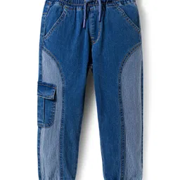 OLLINGTON ST. Knit Half Sleeves Printed T-Shirt & Stretchable Denim Joggers Set - Multicolor & Blue image 4