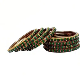 Adiba Fashion Factory Set Of 2 Multi Glass Artificial Stones & Beads Bangle image 3