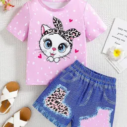 Xsole Girls Graphic Printed Round Neck T-shirt With Shorts-image-55