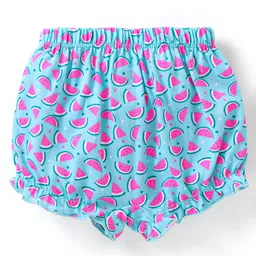 Babyhug 100% Cotton Single Jersey Above Knee Length Bloomer With Striped & Watermelon Print Pack Of 3 - Pink Blue & Green image 5