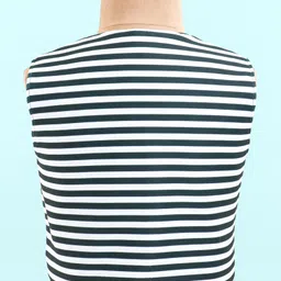 Robo Fry Lycra Knit Full Sleeves Solid & Striped 4 Piece Party Suit with Bow - Dark Green image 5