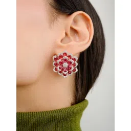 METALM Sparkling Red Ruby Cz Diamonds Silver Earrings image 3