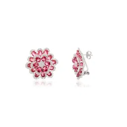 METALM Sparkling Red Ruby Cz Diamonds Silver Earrings image 4