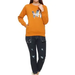 WOOL 4U Women Typography Printed Long Sleeve Pullover Sweatshirt image 3