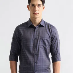 Arrow Men Windowpane Checked Auto Press Pure Cotton Formal Shirt-picture-23