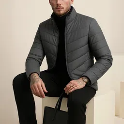 RENUOVO Men Mock Collar Solid Padded Jacket-picture-26