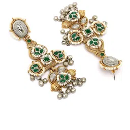 KARATCART Gold-Plated Contemporary Kundan Studded & Beaded Drop Earrings image 2