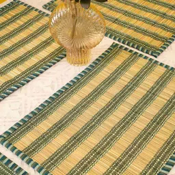JAYPORE 4-Pcs Green & Yellow Striped Rectangle Table Placemats image 3