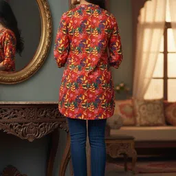 THE FAB FACTORY Floral Print Mandarin Collar Cotton Top image 2