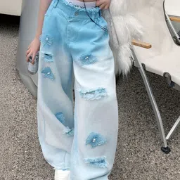 LULU & SKY Girls Wide Leg High-Rise Highly Distressed Heavy Fade Stretchable Jeans-picture-13