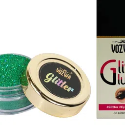 VOZWA Long Lasting Loose Glitter Eyeshadow With Glitter Glue - 6 g - Holographic Green image 2