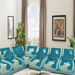 SAWNA HOMES Blue Embroidered Velvet Sofa Cover With Coushion Covers-picture-20
