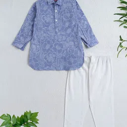 The Magic Wand Girls Floral Printed Regular Pure Cotton Kurta with Pyjamas-picture-34