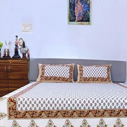 Marika White & Yellow Floral 250 TC King Bedsheet with 2 Pillow Covers-picture-13