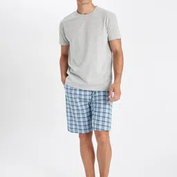 DeFacto Checked Round Neck Short Sleeves Pure Cotton T-Shirt With Shorts image 3