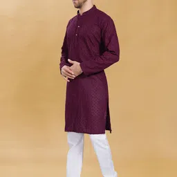 PulseIQ Men Embroidered Thread Work Kurta image 2