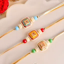 Myntra Elegant Homes Set Of 3 Stone-Studded & Beaded Rakhi With Greeting Card Gift Set-picture-40