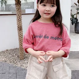 LULU & SKY Girls Typography Striped Boat Neck T-shirt-picture-12