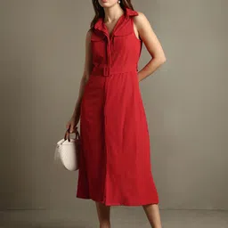 DL Woman Shirt Collar Sleeveless Shirt Midi Dress-picture-23