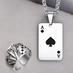 fabula Silver Stainless Steel Pendant With Chain & Finger Ring image 1