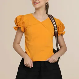 Mast & Harbour Women Pack of 2 Solid Puff Sleeve Regular Top image 2