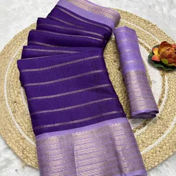 RegalDrapes Striped Jacquard Woven Design Zari Saree With Unstitched Blouse Piece-picture-36