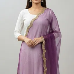 Samsara Couture Ethnic Motifs Embroidered Organza Dupatta with Mirror Work image 2