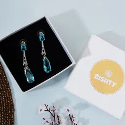 Bishty Fashion Stainless Steel Silver-Plated Sapphire Crystal Studded Drop Earrings-image-32