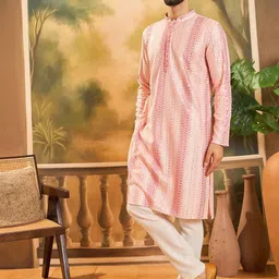 Anouk Men Peach Viscose Rayon Solid Embroidered Straight Kurta image 2