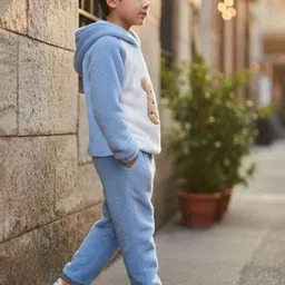Uttam Boys Self Design Hooded Woollen Sweatshirt With Jogger image 4