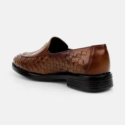 Mochi Men Woven Design Round Toe Leather Formal Loafers image 4