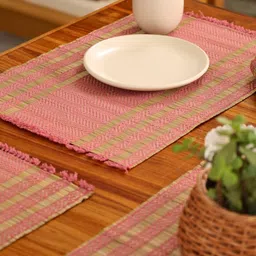 Peepul Tree 6 Pieces Pink & Beige Textured Table Placemats image 3