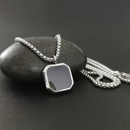 Ringzinnie Unisex Stainless Steel Silver-Plated Square Shaped Pendant-picture-27