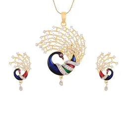 Sitashi Gold-Plated Alloy American Diamond Pendant & Earrings-picture-34
