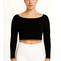 PUERY Women Solid Boat Neck Cotton Fitted Crop Top-picture-13