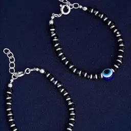 DN ENTERPRISES Unisex Set Of 2 Sterling Silver BArtificial Beaded Link Bracelets-picture-28