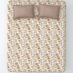 Salona Bichona Brown & White Floral 180 TC King Bedsheet with 2 Pillow Covers image 2