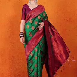 Dori Ethnic Motifs Zari Silk Blend Banarasi Saree-image-46