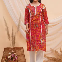 KBZ Women Ethnic Motifs Printed Daily Straight Kurta image 3