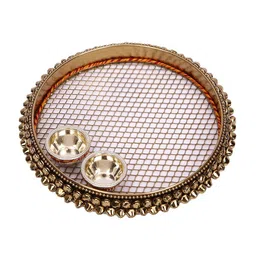 Aapno Rajasthan Aashi Gifts Brown Traditional Decorative Puja Thali With Kundan Work image 4
