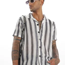 FABRIPPLE Men Modern Horizontal Stripes Semi Sheer Printed Casual Shirt-picture-40