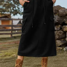 Oh Rare Women Straight Slits Detail Denim Midi Skirts-image-45