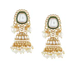 Zaveri Pearls Gold-Plated Kundan Studded & Pearls Beaded Dome Shaped Jhumkas-image-13
