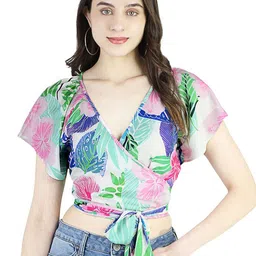 ARTYSKA Floral Printed Tie-Ups Detail Wrap Crop Top-picture-26